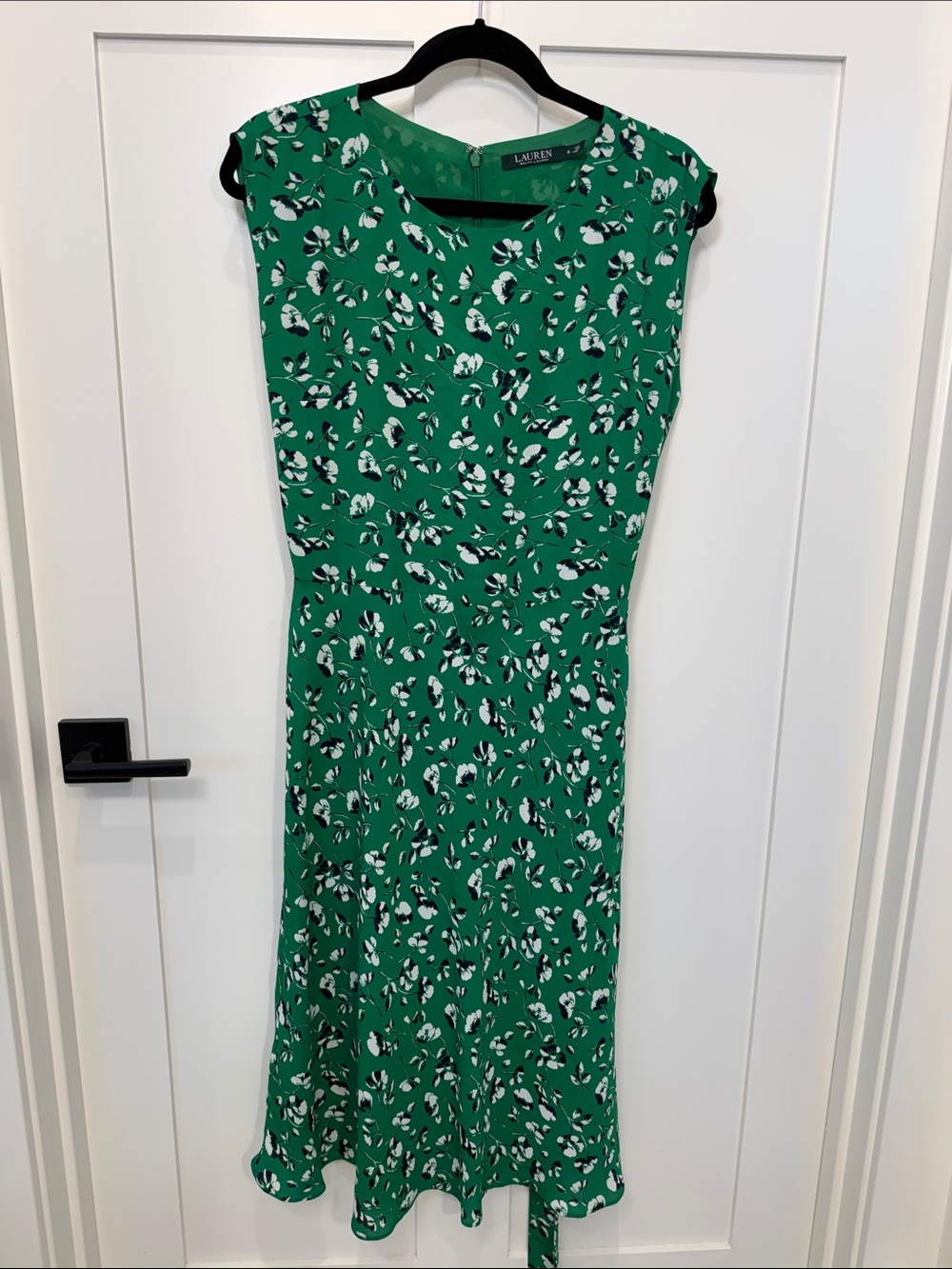 Lauren Ralph Lauren Emerald Green Floral Midi Dress with Waist Tie - Picture 7 of 8